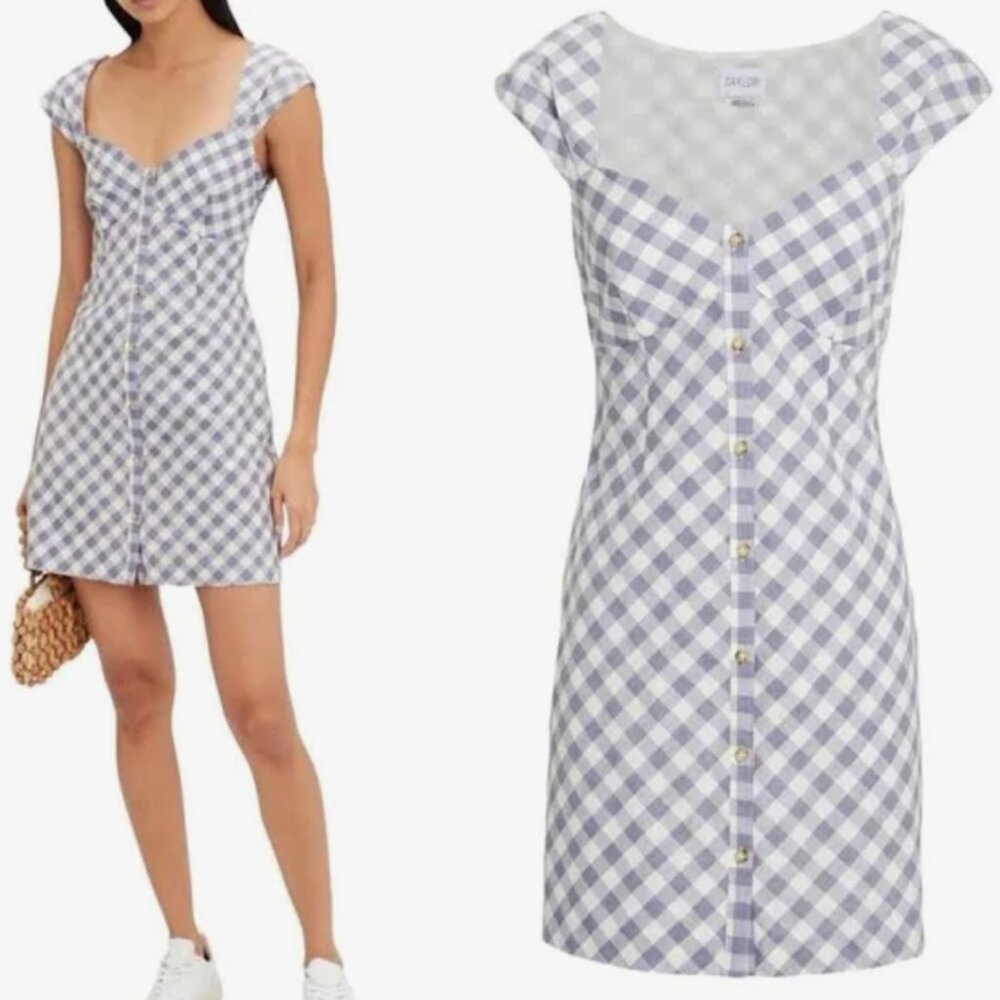 SAYLOR Hadleigh Gingham Mini Dress – XS Cotton Sheath